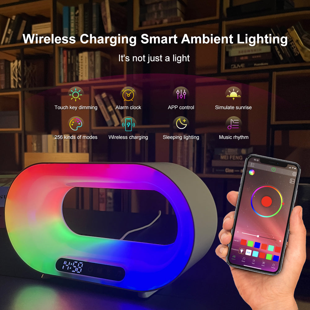 3-in-1 Smart Wireless Charger, RGB Lamp & Alarm Clock