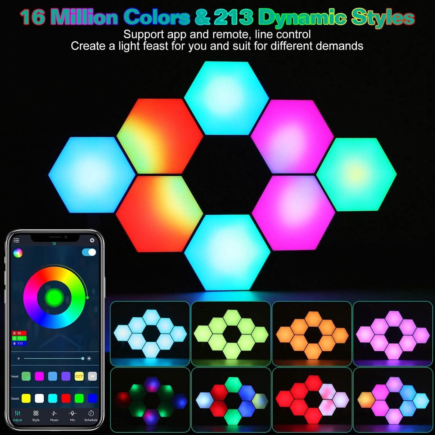 8-Piece Hexagon Light Panels RGBW