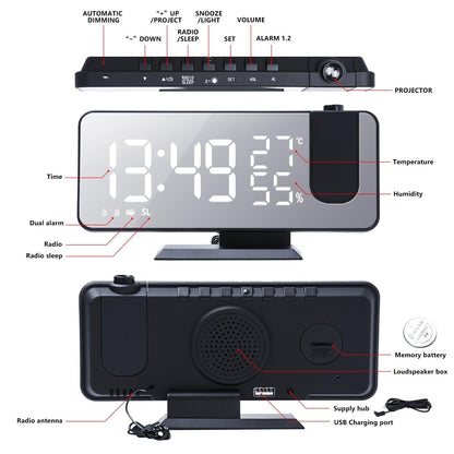 Smart Projection Alarm Clock with USB Charger & LED Display