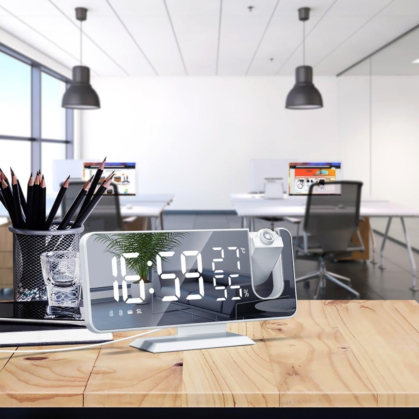 Smart Projection Alarm Clock with USB Charger & LED Display