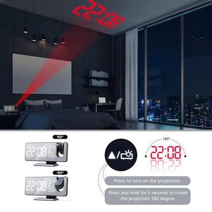 Smart Projection Alarm Clock with USB Charger & LED Display