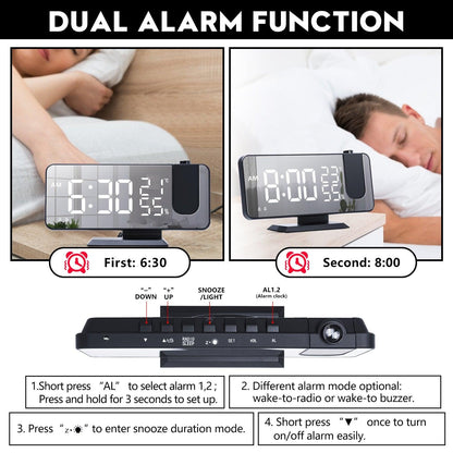 Smart Projection Alarm Clock with USB Charger & LED Display