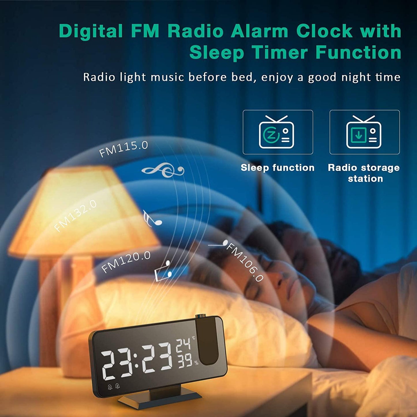 Smart Projection Alarm Clock with USB Charger & LED Display