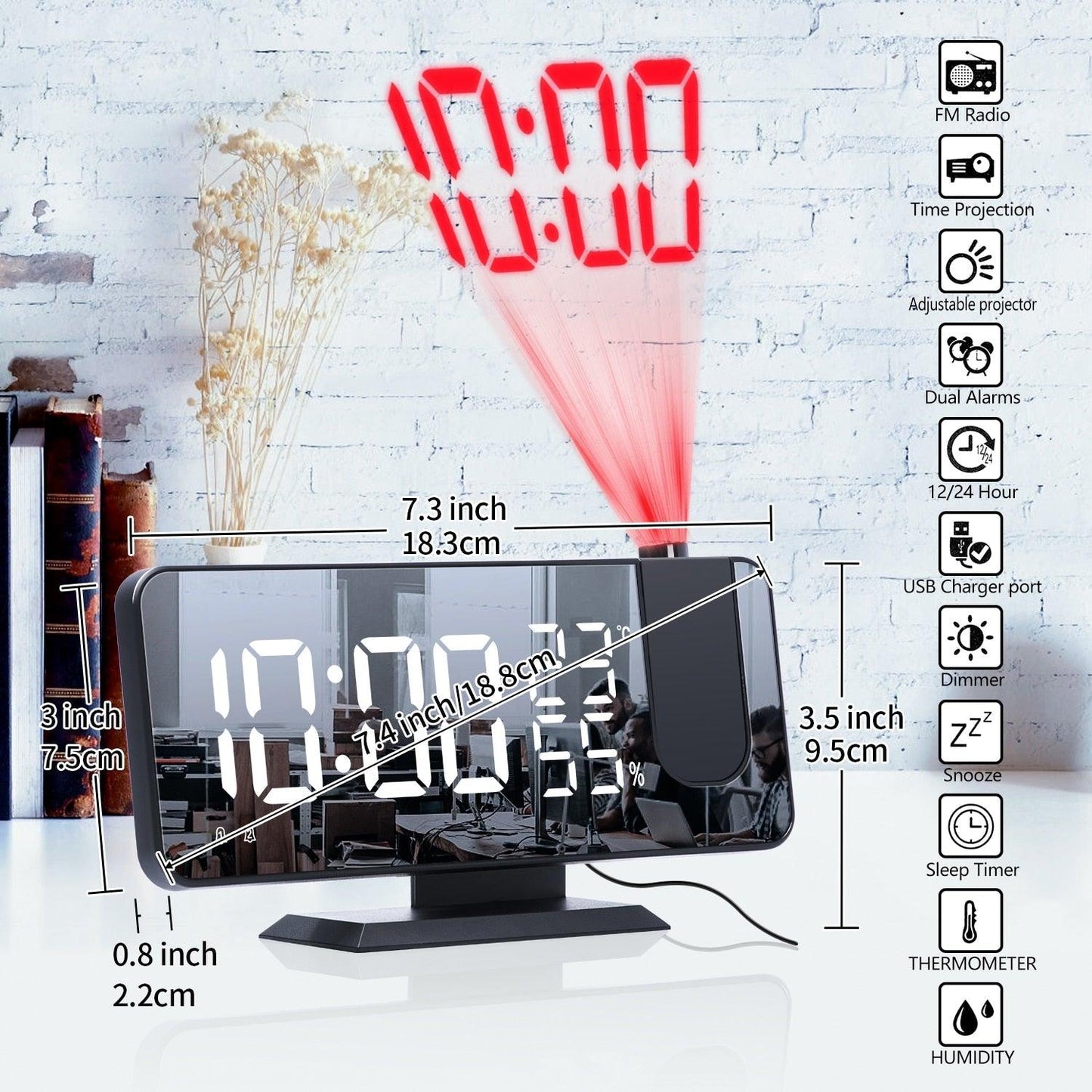 Smart Projection Alarm Clock with USB Charger & LED Display